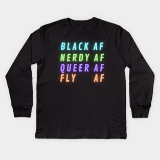 Black Nerdy Queer and Fly (Text Only) Kids Long Sleeve T-Shirt